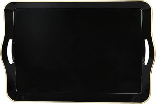 Spsyrine Bandeja grande negra para servir con asas, bandeja decorativa de plástico para mesa de café, otomana, baño, decoración del hogar 17.3 x