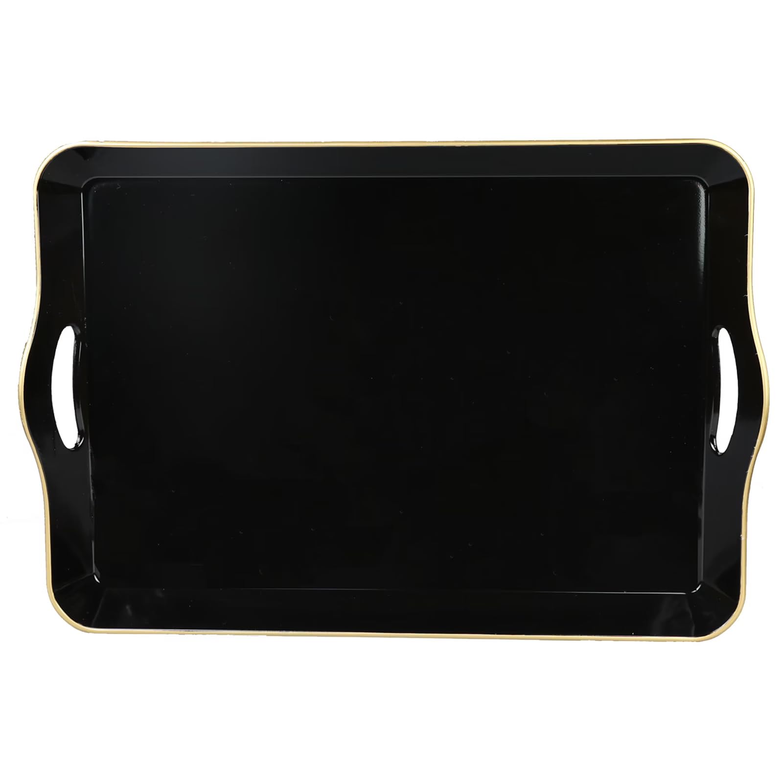 Spsyrine Large Black Serving Tray with Handles, Plastic Decorative Tray for Coffee Table, Ottoman, Bathroom, Home Decor 17.3"*11.8"*2"