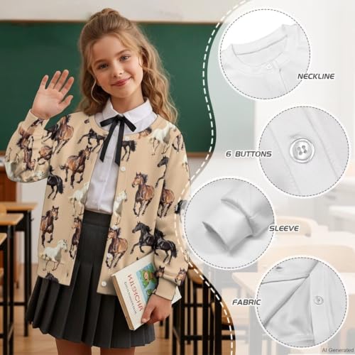 Image of Girls Cardigans Sweater Long Sleeve Crew Neck Button Down Sweaters School Outerwear for Kids Fall Winter Tops