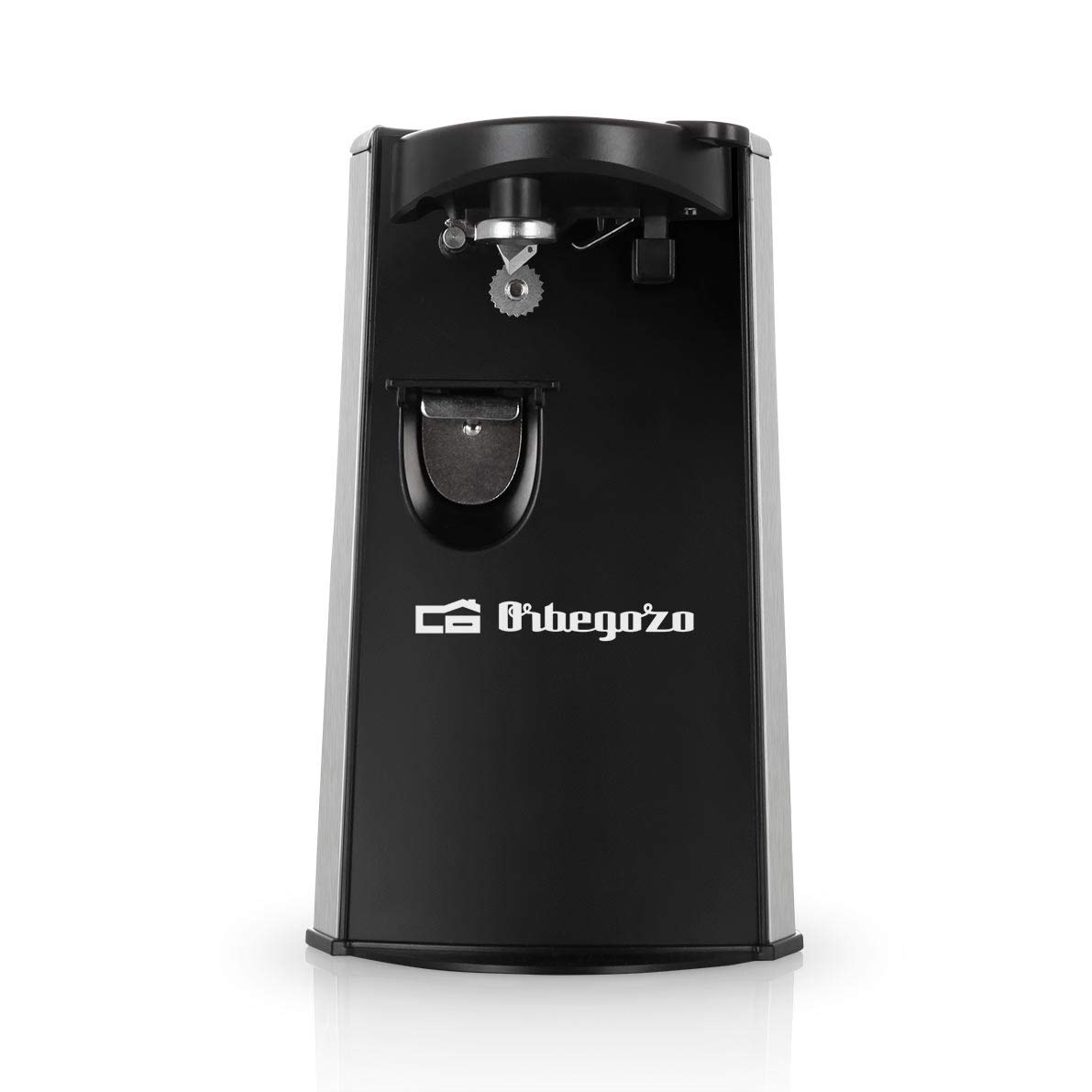 Orbegozo CU 6500 - Apriscatole elettrico, apribottiglie e affilacoltelli inclusi, accensione automatica a pressione, potenza 60 Watt
