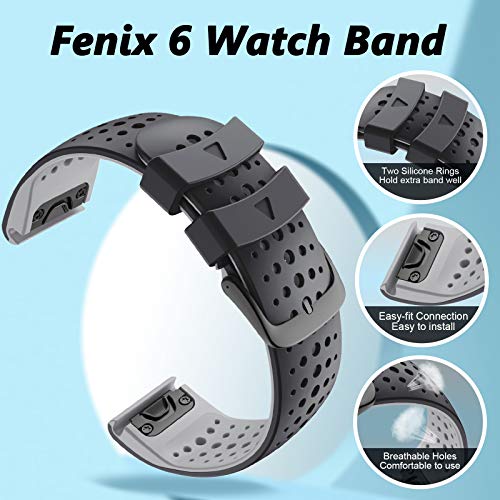 Correa compatible para reloj Fenix 22mm silicona negra/gris miniatura 4
