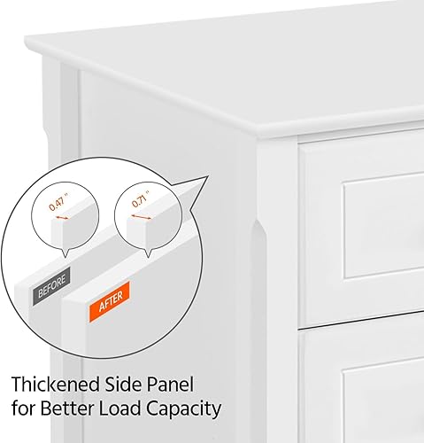 Miniatura 7 de Yaheetech Mesita de noche blanca moderna con 3 cajones y patas de madera maciza, organizador de almacenamiento para dormitorio, hogar, oficina,