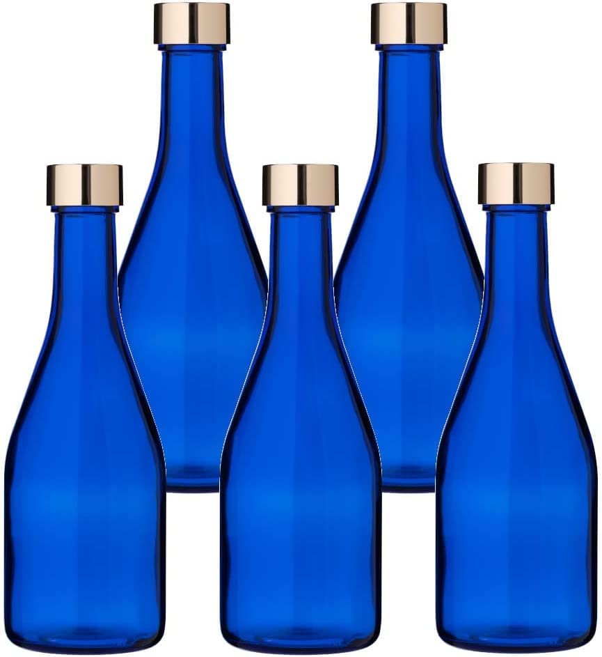 青色ガラス瓶 中サイズ リブデザイン Amazon｜ガラス瓶 ウォーター ボトル 300ml ブルー 5本 保存 詰替え
