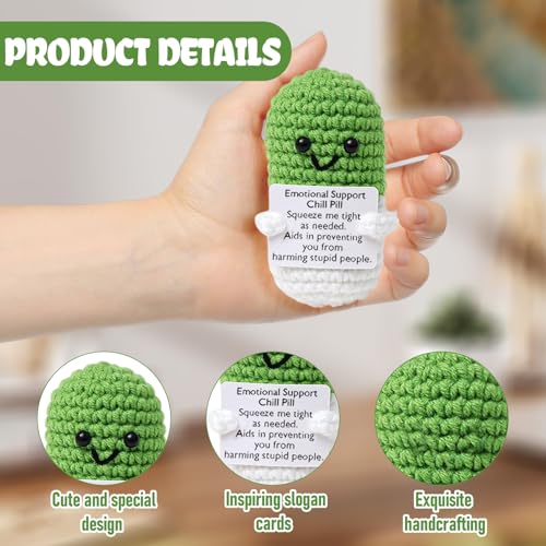 Image of Cute Green Pill Crochet,Knitted Capsule with Inspirational Card,CNA Nurse Appreciation Keepsake for Doctors,Pharmacists,RN,LPN,Healthcare Heroes,Office Decor