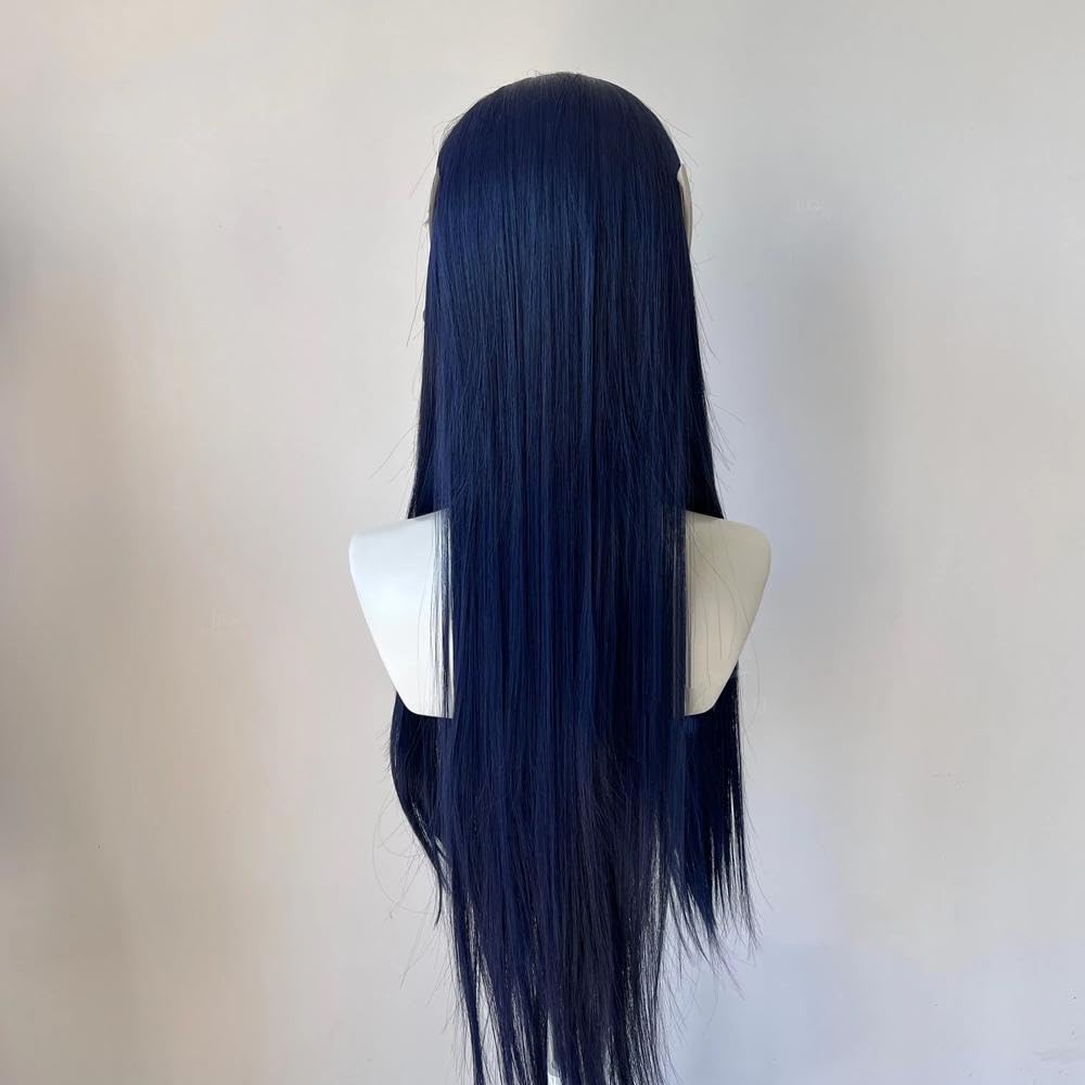 Haarpflege Dunkelblaue Lange Gerade Lace-Front-Perücke Für Damen Cosplay Alltag