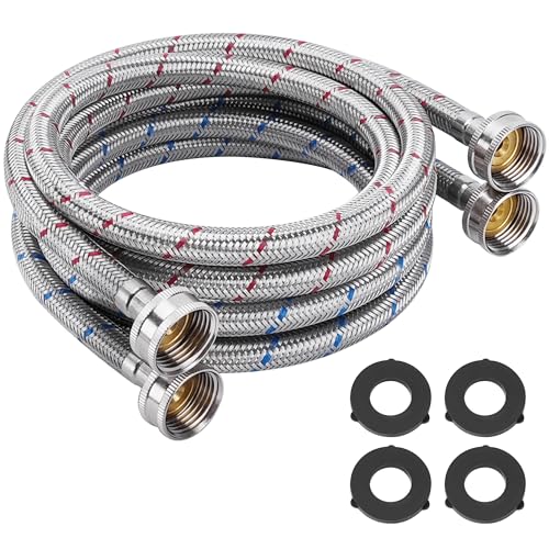6FT Stainless Steel Washing Machine Hoses 3/4" NPT Connectio...
