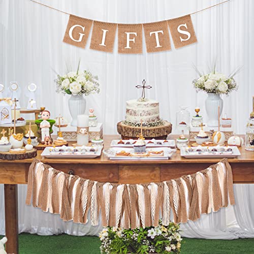 2-Pcs-Boho-Burlap-Banner-Baby-Shower-Decorations-Set-Include-Rustic-Gift-Banner-Decor-Bunting-Sign-Bunting-Gifts-Sign-Burlap-Lace-Tassel-Garland-Rag-Garland-Tie-for-Party-Wedding-Bridal-Farmhouse 2 Pcs Boho Burlap Banner Baby Shower Decorations Set Include Rustic Gift Banner Decor Bunting Sign Bunting Gifts Sign Burlap Lace Tassel Garland Rag Garland Tie for Party Wedding Bridal Farmhouse