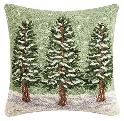 Peking Handicraft Winter Woods Trees Hooked Wool Throw Pillow - 18
