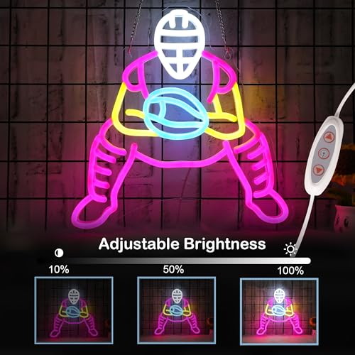 Image of CoolGift Mart Baseball Neon Sign, Catcher Dimmable LED Wall Decor Light USB Powered, Bedroom Gaming Room Man Cave Home Club Shop Decoration, Gift for Players Fans
