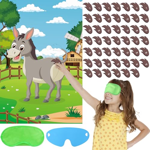 Pin The Tail on The Donkey Party Game with 48 Pcs Tails for Kids Birthday Party Decorations, Carnival Circus Party Supplies