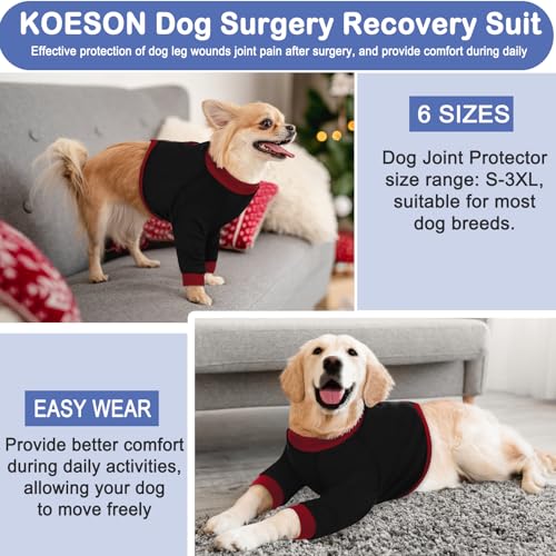 Image of KOESON Dog Recovery Sleeve for Front Legs with 100% Cotton Fabric, Soft & Breathable Dog Surgery Recovery Suit, Adjustable Elbow Protector for Dogs, Pet Long Sleeve Shirt for Front Legs, Black M