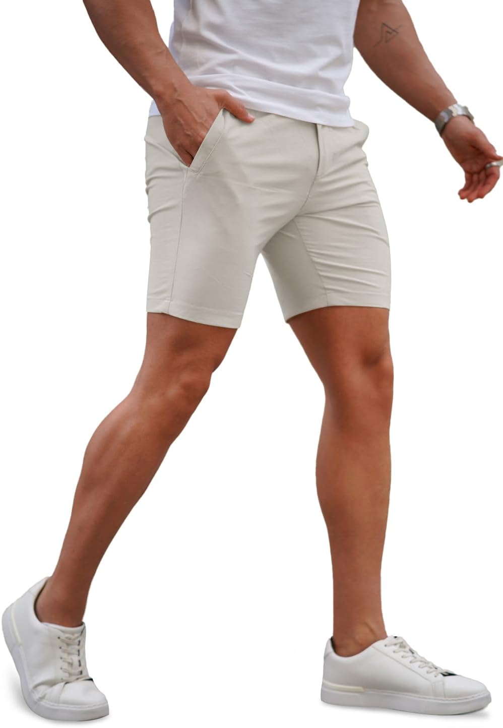 GINGTTO Mens Slim Fit Shorts Plaid Chino Short Tapered Leg Skinny Stretch - Image 4