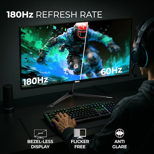 Image of Foxin Phantom 32 inch (80 cm) 1800R Curved Gaming Monitor, FHD 1920x1080p, 180Hz, 1ms, Adaptive Sync | 99% sRGB | DP, HDMI & DC Ports | RGB Backlight, Built-in Speakers | Wall Mountable | Black