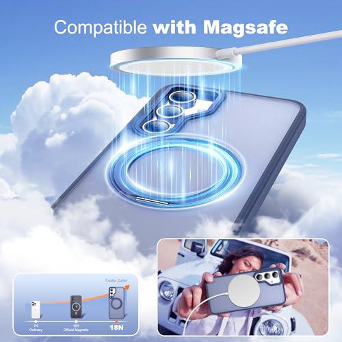 Image of for Samsung Galaxy S23 FE Case with 360 Rotatable Magnetic Ring Stand Compatible with Mag-Safe Military Protection Shockproof Matte Translucent Phone Cases for S23 FE,Blue
