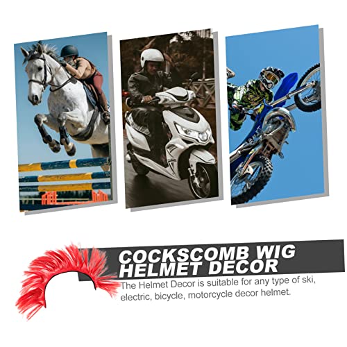 Peluca de cockscomb para casco con banda adhesiva y adorno decorativo negro 7