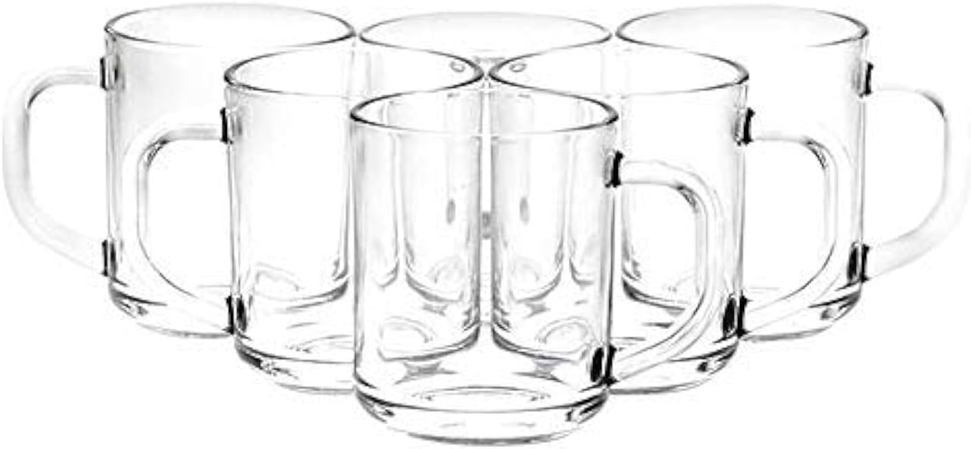 Transparent Glass Mug with Handle 240 ml Set of 6| Transparent For Coffee, Tea, Cappuccino, Latte, Iced Tea, or Hot and Cold Beverages|Ideal for Home| Party, Restaurant, Gifting|Special Occasions
