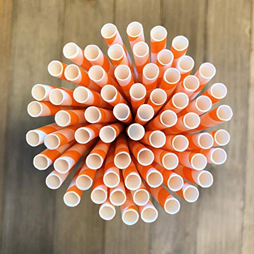 Pitillos de papel rayados naranja y blanco 19.69 cm x 100 miniatura 7