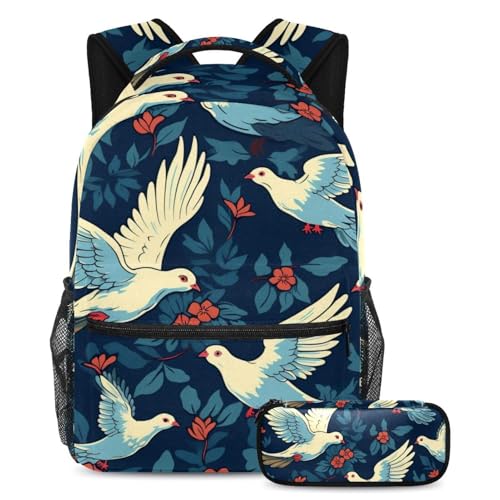 Sac à dos avec trousse Pigeon imprimé grand format pour cartable scolaire enfants filles garçons