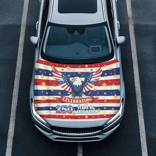 Image of Hood Cover Protector for Car, America 250 Print Stretchable Auto Hood Wrap Blankets, Waterproof Automotive Accessories for SUV Sedans Trucks (59x39 inches)