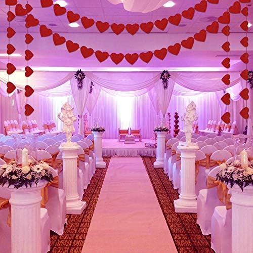 HOWAF 12M/39.4FT Glitter Valentine Red Heart Garland Banner PVC Love Heart Bunting Decoration for Valentine's Day, Anniversary, Engagement, Birthday, Wedding Party Backdrop Party Supplies