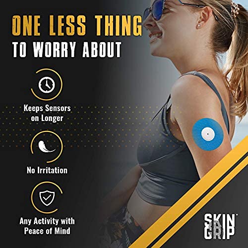 Image of Skin Grip Universal Adhesive Patches for CGM and Insulin Pumps with Cutout (20-Pack), 0.8-Inch Hole, Waterproof & Sweatproof for 10-14 Days, Glucose Monitor Patch, Diabetic Sensor Cover, Blue
