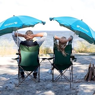 AMMSUN XL Chair Umbrella with Universal Clamp Adjustable 47 inches and 360-degree Swivel UPF 50+, Portable Clamp on Camping or Beach Chair, Stroller, Wheelchair, Golf cart, Bright Blue, 2 PACK