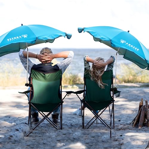 Image of AMMSUN XL Chair Umbrella with Universal Clamp Adjustable 47 inches and 360-degree Swivel UPF 50+, Portable Clamp on Camping or Beach Chair, Stroller, Wheelchair, Golf cart, Bright Blue, 2 PACK