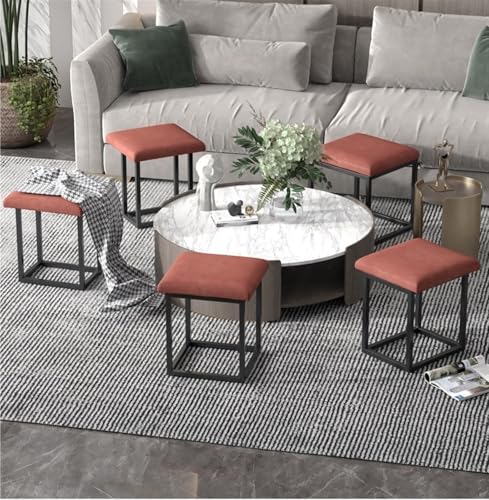 5-in-1 Rolling Storage Ottoman Cube with Wheels, Large Foldable Footstool for Home, Versatile Nesting Chair & Footrest, Durable Orange Upholstery - Image 7