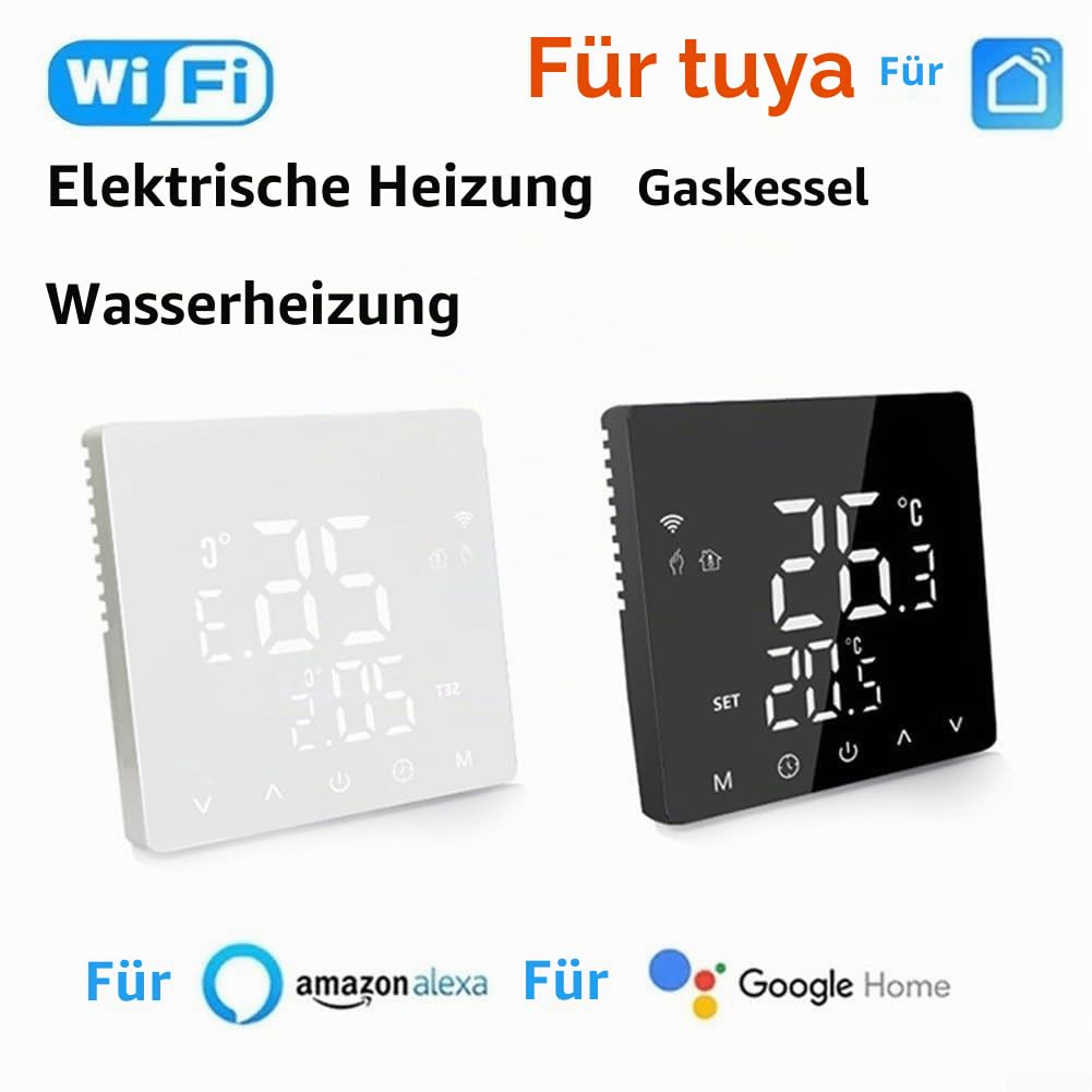 Intelligenter WiFi Thermostat, Programmierbarer Thermostat mit LCD Bildschirm kompatibel für Tuya Smart Home für Fußbodenheizung Gasheizkessel(W Water Heating)