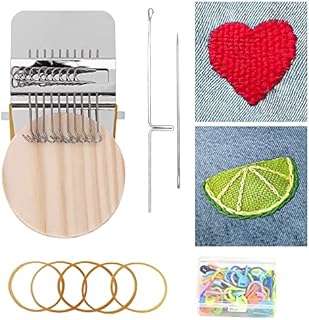 OLRWSLG Small Loom Speedweve Type Weave Tool Mini Darning Loom Quickly Mending Loom Machine 14 Hooks Wooden Mini Hand Knitting Machine DIY Darning Machine for Mending Jeans, Socks and Clothes
