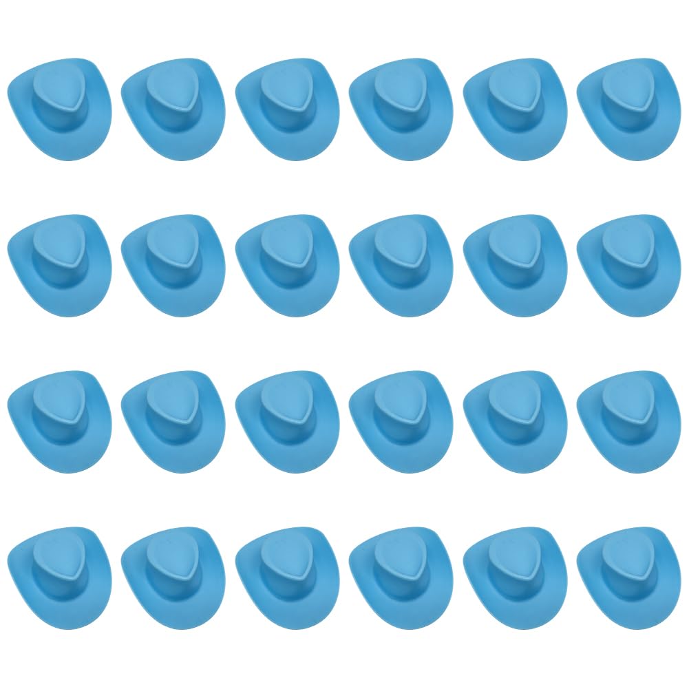 JIHUOO 24 Pcs Miniature Plastic Cowboy Hats Mini Western Cowgirl Party Hats Small Western Cowboy Hat Cake Topper Cow Boy Girl Cake Decorations Blue