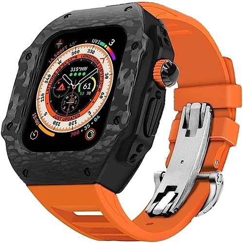 Housse de bracelet de montre en caoutchouc fluorescent et carbone pour Apple Watch Ultra