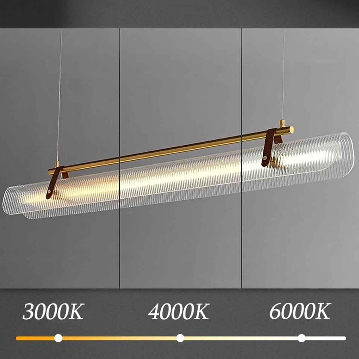 Lampadari a Striscia per Isola Cucina, Lampada a Sospensione LED Moderna con Cambio di Colore a 3 tonalità, lampadario a Sospensione in Acrilico Trasparente Dorato sopra Il Tavolo