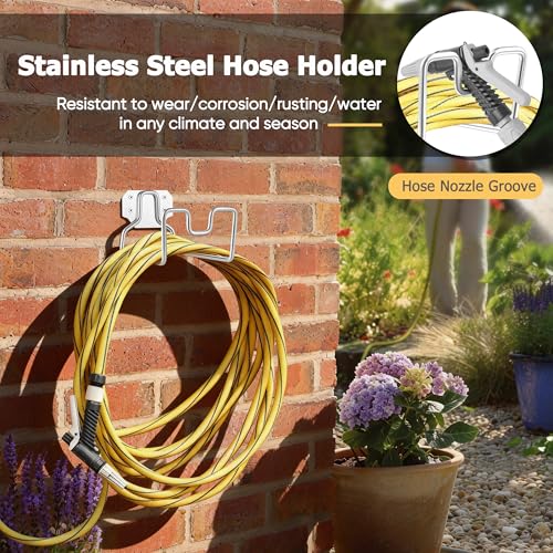 Image of HaSteeL 18 /0 Stainless Steel Wall Mount Garden Hose Holder for Outside, 2PC | Metal Water Hose Hanger For Backyard Garage Storage, Resistant to Rust & Corrosiojn, Hose Nozzle Groove, Heavy Duty