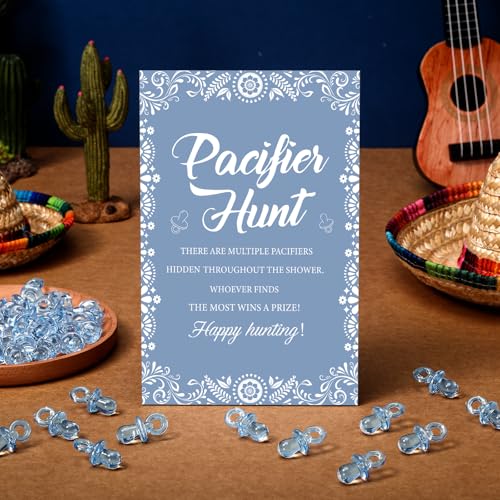 Image of Thyle 51 Pcs Cielito Lindo Pacifier Hunt Baby Shower Games Include Hunt Sign and 50 Acrylic Pacifiers for Mexican Baby Shower Game Decoration Sets Gender Reveal Newborn Announcement Party Decor