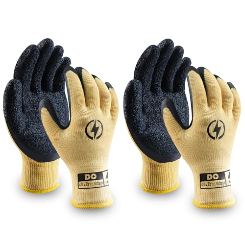 DongChu 2 Pairs Insulated Electrician Gloves 400V High Voltage Resistant Flame Retardant Work Gloves, Electrical Rubber Non-slip Texture Design for Electricians Prevent Shock