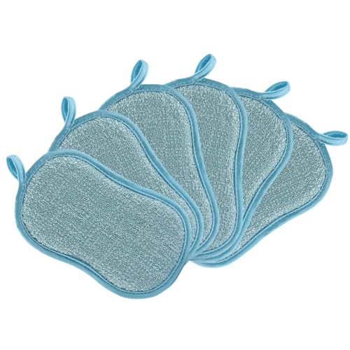 6PCS Reusable Sponges Kitchen Double-Side Microfiber Sponge Non Scratch Microfiber Sponge Scrubber Sponge Scouring Pads Dish Sponge Household Kitchen Cleaning Dishes and Pots