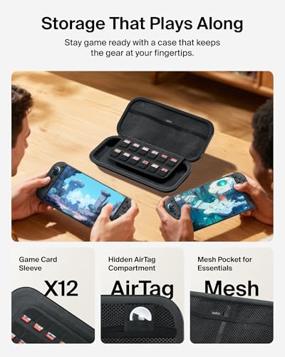 Image of Belkin Gaming Travel Bag Carrying Case (Charcoal) w /Hard Shell + Blue Light Filter TemperedGlass Screen Protector Bundle for Nintendo Switch 2 - Travel Essentials w /AirTag Holder, Game Storage, & More