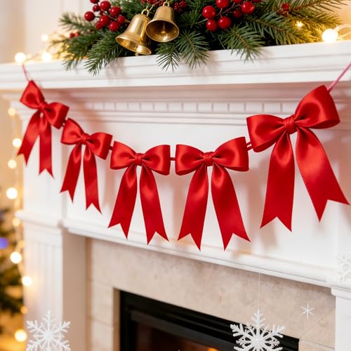 1 String Red Bow Garland Banner Decorations Halloween Decorations Red Bows for Birthday Baby Shower Bridal Shower Coquette Girls Room Bow Themed Party Wedding Christmas Tree Decorations