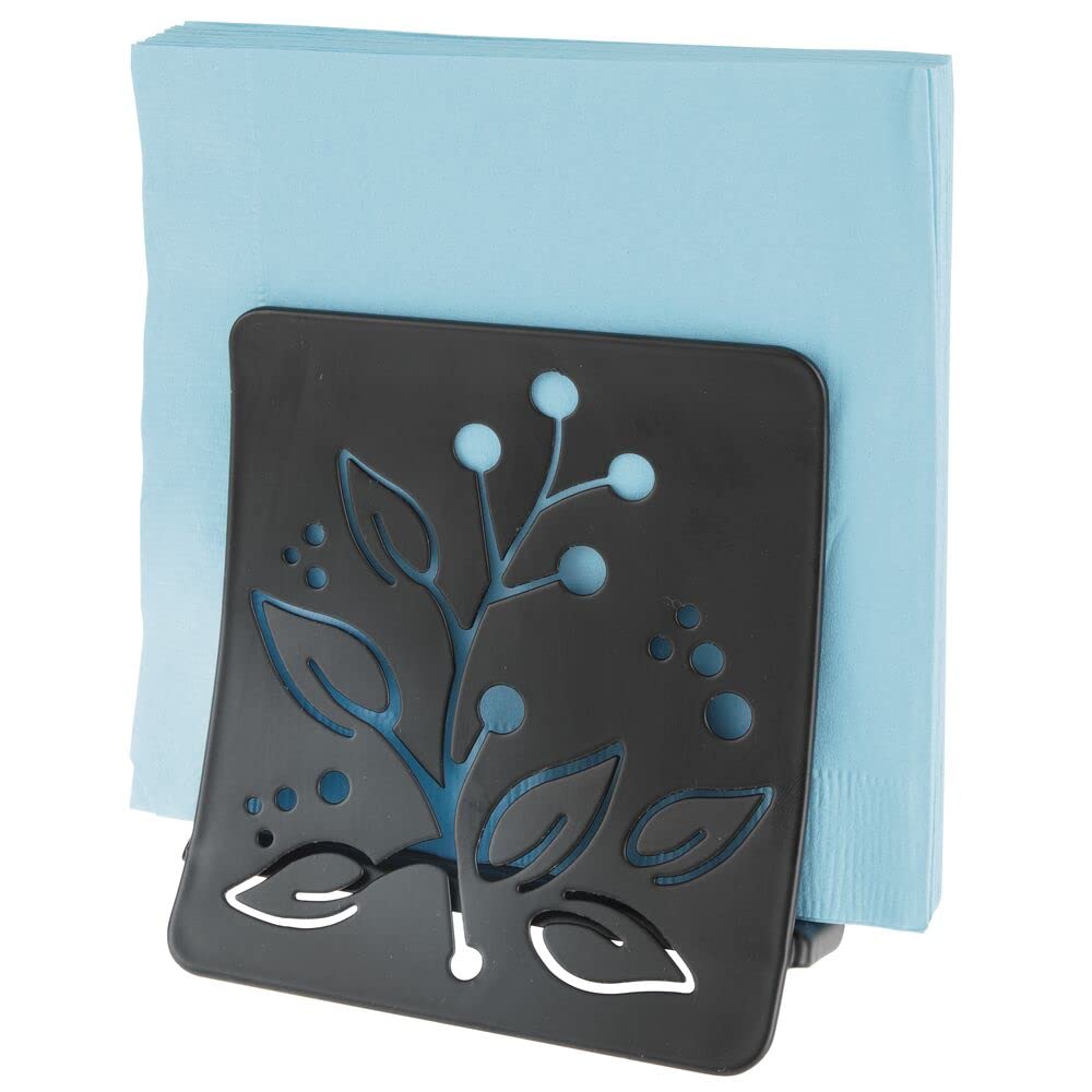 mDesign Elegant Napkin Holder – Modern Table Decoration for the Dining or Kitchen Table – Metal Napkin Dispenser with Floral Pattern – Black