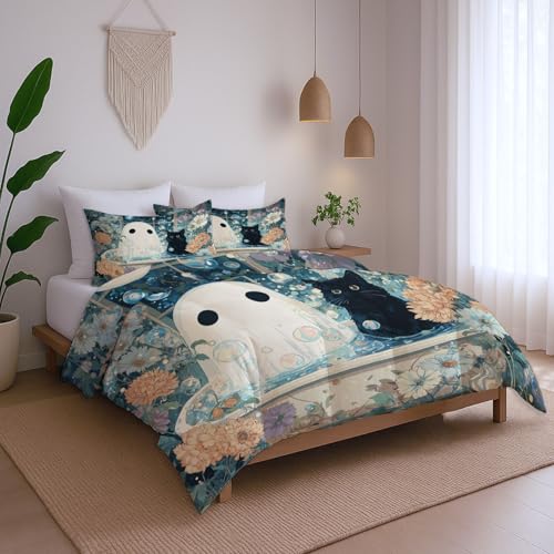 Parure de lit Vert Baignoire Chat Fleur pour chambre Super Queen