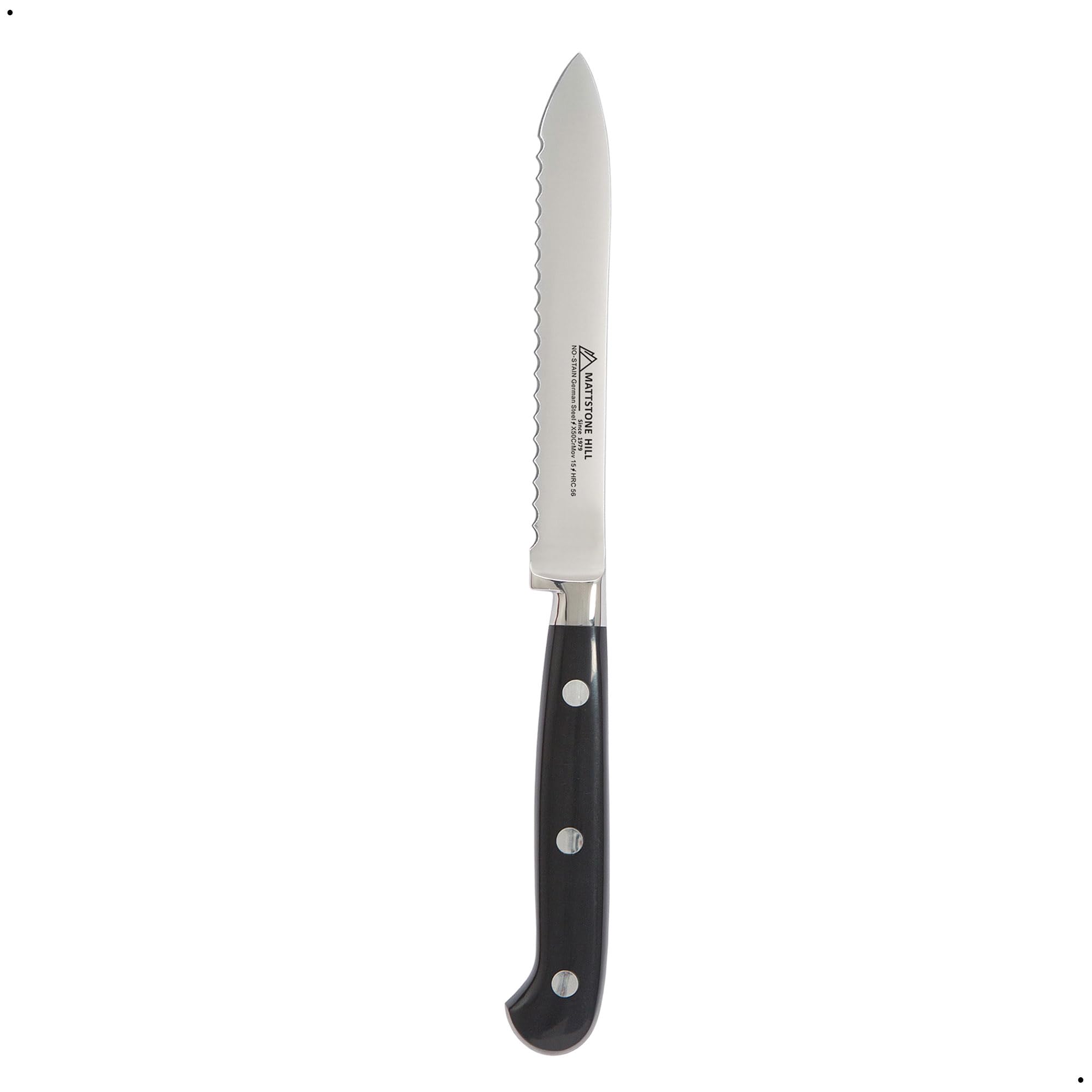 Serrated Utility Knife - MATTSTONE HILL 4.7" Kitchen Knife, German Stainless Steel Vegetable Knife, Paring Knife, Triple Rivet Handle