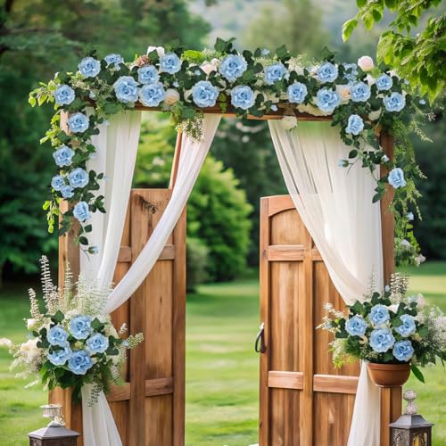 ZIFTY 5Pcs 32.5FT Blue Flower Garland Fake Flower Vines Faux Artificial Floral Garland Hanging Rose Ivy for Wedding Decortions Arch Garden Ceremony Background Outdoor Wall Decor