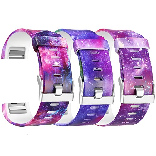 SKYLET for Fitbit Charge 2 Bands, Silicone Replacement Accessories Straps for Fitbit Charge 2 Universe Bracelet(No Tracker)[3PC: Universes, Large]