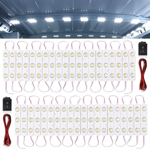 Trixcoin 120 LED 12V Car Lights Interior, LED Light Strip Van Interior Lights Kits LED Module Lights, Super Bright Ceiling Lamp for Car Atuo Truck Cargo Camper Van RV Boat Trailer (40 Modules, White)