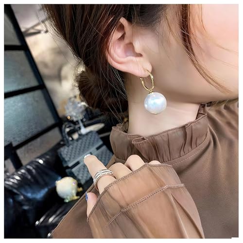18K Gold Chic Big Simulated Pearl Earrings for Women - Oversized Classic Faux Round Large Ear Studs, Hypoallergenic and Safe for Sensitive Ears2