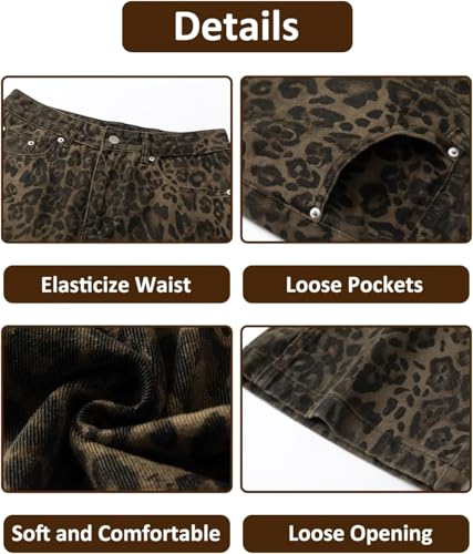 Leopard Print Jeans Cheetah Print Pants Y2k Baggy Jeans Wide-Leg Washed Y2k Pants High Waisted Cargo Pants3