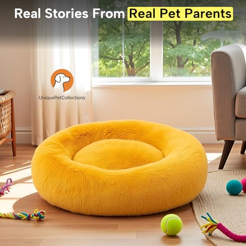 Image of Fabric Fluffy Washable Waterproof Dog Bed For Summer | Large Size Round Pet Bed For Golden Retriever, Labrador, Pug, Beagle | Anti-Skid, Soft & Cozy For All Breeds (Golden, S)