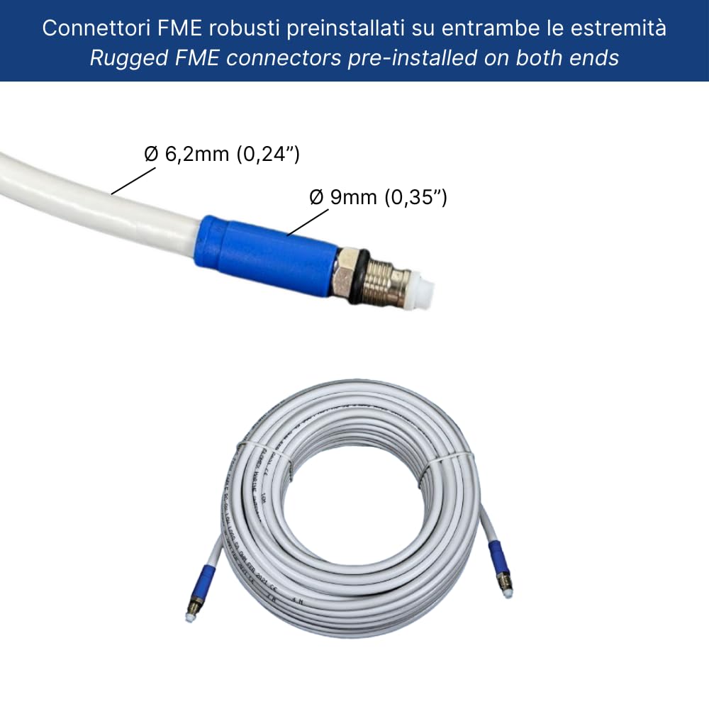 Glomex – Cable coaxial RG-8X de baja pérdida 6 m (50 ohmios), modelo RA350/6FME – Conectores FME preinstalados, ajuste rápido, para antenas Glomeasy VHF/AIS/DAB, para barcos, barcos, barcos, yates