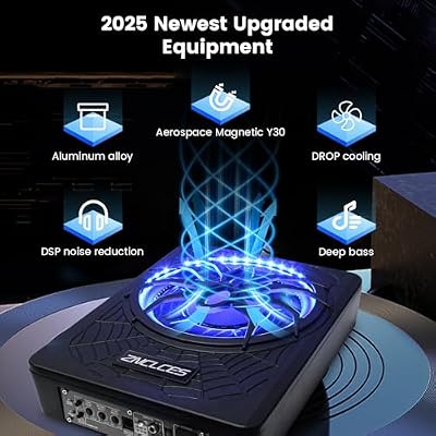 Znclces 2025 Upgraded 10 1200W Slim Under Seat Powered Car Subwoofer, Car/Truck Sub Built in Amplifier for Outstanding Heat Dissipation, Powerful bass and Blue LED (Blue Light)